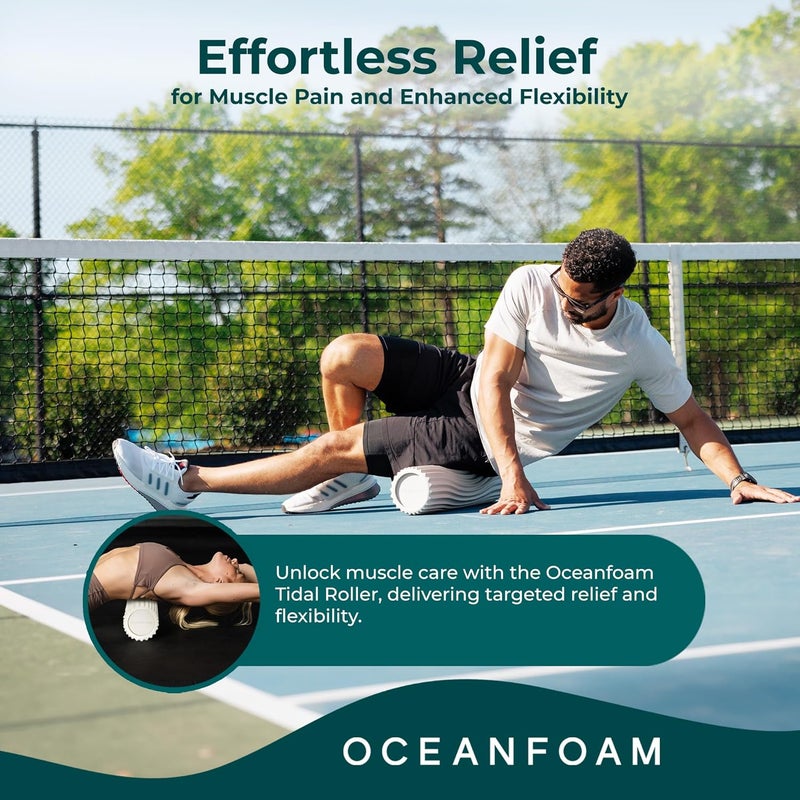 Oceanfoam Tidal Roller - Natural - Muscle Massage Foam Roller for Back Pain & Stretching - Firm and Ergonomic Wide Wave Textured - Yoga, Athletics, & Wellness - Full Size, 20" x 5" - Image 4